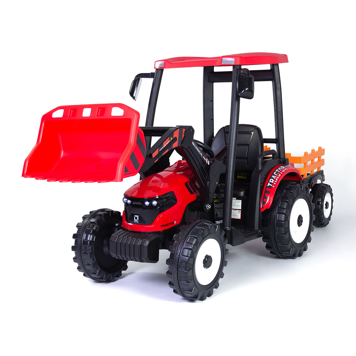 Tractor eléctrico para niños con pala delantera y remolque 12V
